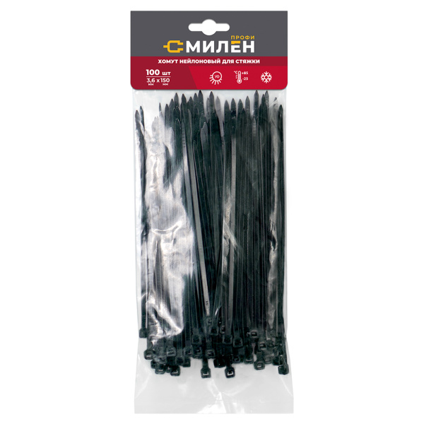 Хомут нейлоновый  3,6х150мм 100шт черный Милен